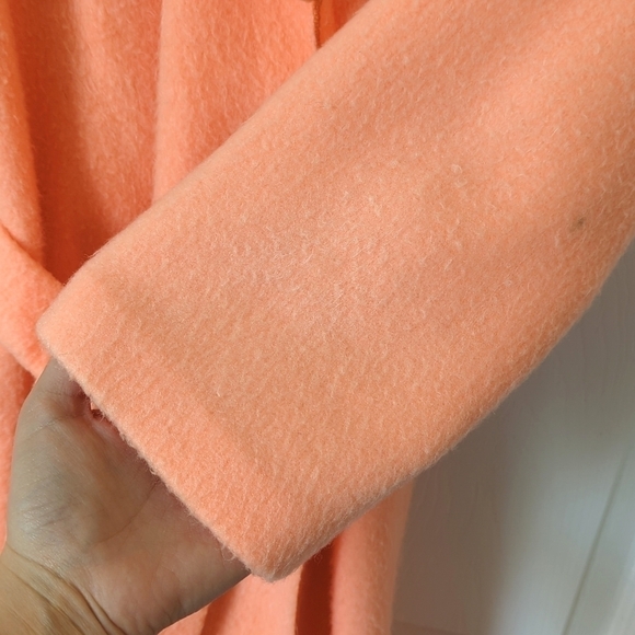 Wildcrest 80's Vintage Fuzzy Scalloped Collar Long Sleeve Maxi Robe Neon Peach S - Picture 5 of 16